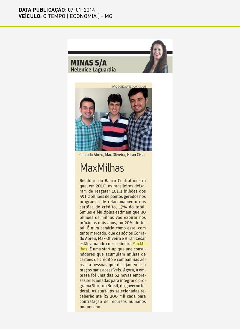 Matéria Jornal O Tempo - MaxMilhas